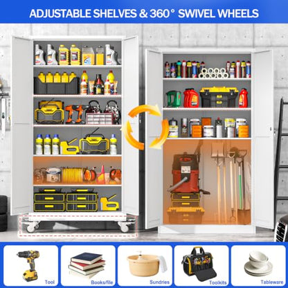 GAIOUS 79” Tall Metal Garage Storage Cabinet with Lock, Steel Tool Cabinet - color: White, size: 19.68"D x 39.37"W x 78.74"H