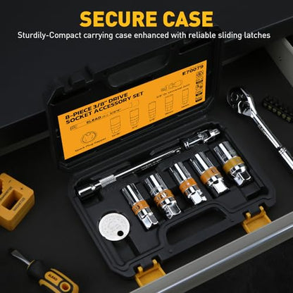 ELEAD 8-Piece 3/8" Drive Spark Plug Socket Set with Universal Joint, Spark Plug Gapper and 6" Extension Bar, SAE & Metric, 5/8", 3/4", 13/16", 14mm, 18mm, CR-V Sockets with Rubber Holding Rings - size: 8-Piece Spark Plug Socket Set