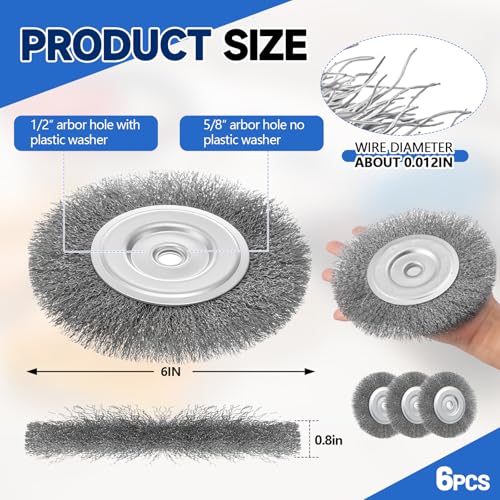 LEIFIDE 6 Pack 6 Inch Wire Wheel Brush for Bench Grinder, 1/2" & 5/8" Arbor