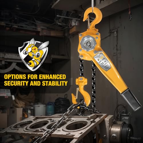 YELLOW JACKET 1.5 Ton Manual Lever Chain Hoist, G80 Galvanized Carbon Steel with Weston Double-Pawl Brake, Chain Come Along and Safety Measures for Chain Fall - size: 1-1/2 Ton 5FT