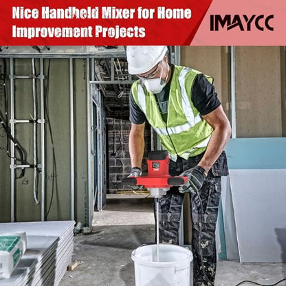 IMAYCC Cement Mixer, 2100W Electric Concrete Mixer with 6 Speed, 110V Handheld Mud Mixer for Motar,Paint, Grout, Plaster, Thinset,Fodder Stirring Tool - color: Red