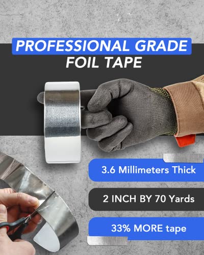 TapePlus Aluminum Foil Tape - Waterproof Insulation for HVAC Ducts - Heat Resistant Tape for Metal Repair - Duct Seal for Indoor & Outdoor Use - Pack of 2, 2 in x 210 ft, Silver - size: 2 Pack