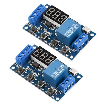 2pcs 5V Micro USB Timer Relay DC 6-30V Programmable Cycle Delay Timer Switch Module with Digital LED Display