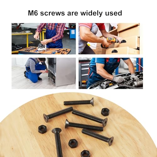 50Pcs M6 x 50mm 60mm 70mm 80mm, Flat Head Hex Socket Cap Screws Countersunk Bolts Nuts Kit, 10.9 Grade Alloy Steel, Black Oxide Finish, Metric Allen Drive, Fully Threaded - size: M6x50/60/70/80mm