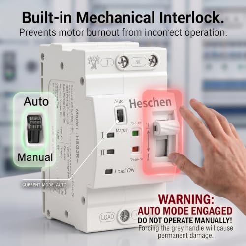 Heschen 63A Dual Power Automatic Transfer Switch 2P 220V DIN Rail ATS - size: 220V 2P