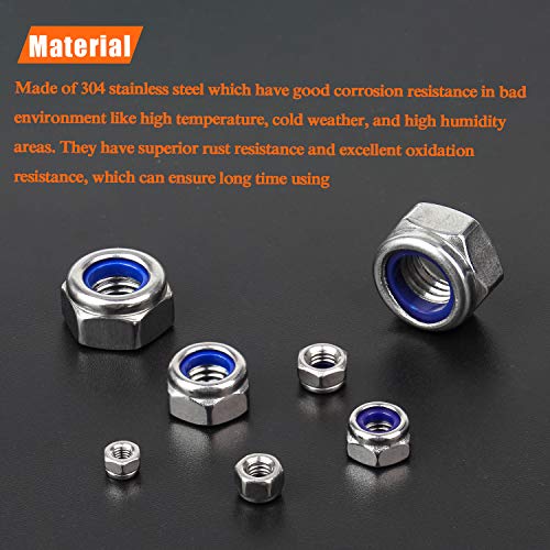 HELIFOUNER 100 Pieces M3 x 0.5mm Nylon Insert Hex Lock Nuts, 304 Stainless Steel (18-8) Locknuts, Coarse Thread - size: ‎M3 x 0.5mm (100 PCS)
