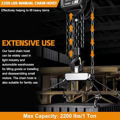 Hand Chain Hoist, Manual Chain Fall，1 Ton 2200 lbs Capacity 10 FT Come Along, G80 Galvanized Carbon Steel，Auto Chain Leading & 360° Rotation Hook for Warehouse Building Automotive Machinery (1T-3M) - size: 1T-3M