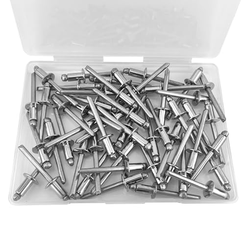 ALLCLEAN 50 Pcs 1/4" x 1/2" Stainless Steel Blind Pro Rivets,6.4 x 12mm Pop Rivets,Stainless Steel Grip and Stainless Steel Mandrel - color: Stainless Steel, size: 1/4" x 1/2"
