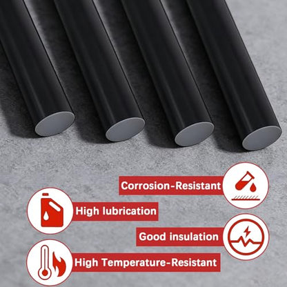 4 Pack Round Acetal Copolymer Rods, 1 Inch Diameter and 12 Inch Length Plastic Delrin/Acetal Rod, Standard Tolerance, Opaque Black Acetal Copolymer Rod Perfect for Non-Marring Fixtures