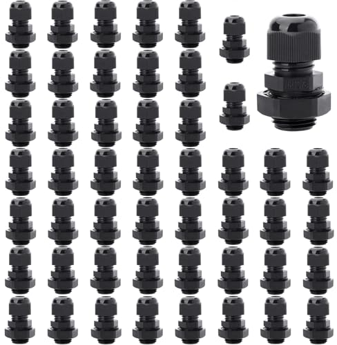 50PCS 3/8'' NPT Cable Gland Waterproof Adjustable 4-8mm/0.16-0.31inch Nylon Cable Glands Joints with Gaskets (3/8", 50PCS) - size: 3/8'' NPT 50pcs