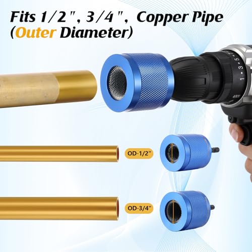 Copper Pipe Cleaner for Drill Set, 1/2", 3/4", Blue - color: Blue, size: 1/2", 3/4"
