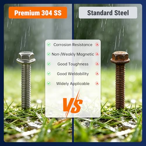 3/8-16 x 1-3/4" Flange Hex Bolts, 304 Stainless Steel 18-8, A2-70 Grade, Non-Serrated Flange Bolts for Automotive Repair, Fully Threaded, 10 Pcs - size: 3/8-16 x 1-3/4
