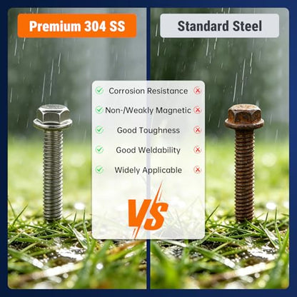 1/4-20 x 1-3/4" Flange Hex Bolts, 304 Stainless Steel 18-8, A2-70 Grade, Non-Serrated Flange Bolts for Automotive Repair, Fully Threaded, 20 Pcs - size: 1/4-20 x 1-3/4