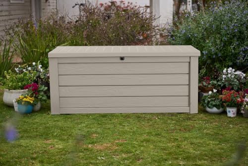 Keter Westwood 150 Gal Outdoor Storage Box for Patio and Pool Accessories - color: Beige