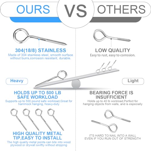Aovchei Eye Screws, 4 Pcs 6 inches 304 Heavy Duty Screw Hooks - color: 304, size: 6 Inch 4pcs