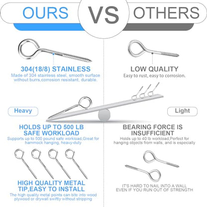 Aovchei Eye Screws, 4 Pcs 6 inches 304 Heavy Duty Screw Hooks - color: 304, size: 6 Inch 4pcs