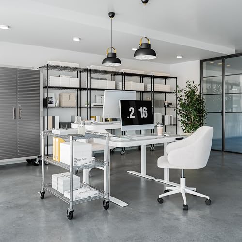 Seville Classics UltraDurable NSF Commercial Heavy Duty Metal Rolling Utility Cart, w/ Steel Shelves, Handle Bar for Restaurant, Garage, Warehouse, Kitchen, Office, Top Shelf (36"W x 18"D) - color: Steel, size: 36" W x 18" D