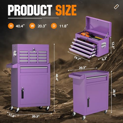 Crownland 5-Drawer Rolling Tool Chest with Wheels, Purple - color: Purple, style: 5-Drawer Rolling Tool Chest