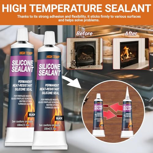 482°F High Temp Silicone Sealant, High Temperature Adhesive, Heat Resistant Glue with Brush Fast Drying Waterproof Adhesive for Oven, Grill, Microwave 100 ml (Black)