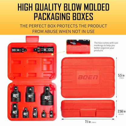 BOEN 10-Piece Impact Socket Adapter and Reducer Set, Standard SAE 1/4" 3/8" 1/2" 3/4", CR-MO Steel Driver & Wrench Conversion Kit Socket Reducer with 3/8" & 1/2" Universal Joint - size: 10 Piece