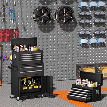 INTERGREAT 8-Drawers Rolling Tool Chest, Assembled Tool Chest with Wheels, Detachable Top Tool Box, Tool Cabinet for Repair Room,Warehouse, Rolling Tool Box with Hooks,Tray Divider,Liners(Black) - color: Black, size: 8 Drawers
