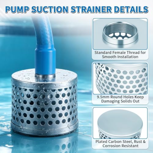 2 Inch Water Pump Suction Strainer, Round Hole Inlet Filter - size: 2 inch