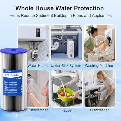 10" x 4.5" Pleated Sediment Water Filter Cartridge 20 Micron 4-Pack