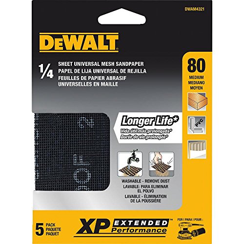 DEWALT DWAM4321 80 Grit Mesh Sheet (5 Sheets), 1/4" (Pack of 2) - size: 1/4" (Pack of 2), style: 80G, 5-Pack