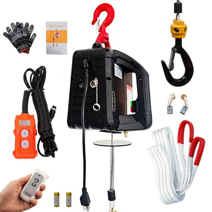 Electric Hoist Winch 3 in 1,1100lbs Electric Hoist 110 Volt 1500W Portable Electric Winch with Remote Control/Manual/Cable,Chain Hoist Overload Protection 25ft Lifting Height for Towing&Copper Motor - color: 3 in 1 Electric Hoist/Manual