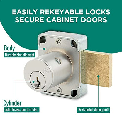 Olympus Lock 100DR Deadbolt Lock | 7/8” Chrome Key US26D | NATL KA915 Easily Rekeyable Cabinet Door Lock, Keyed Alike | Grade 1 Door Locks with Keys | Deadbolt Cabinet Locks | Cabinet Lock for Doors