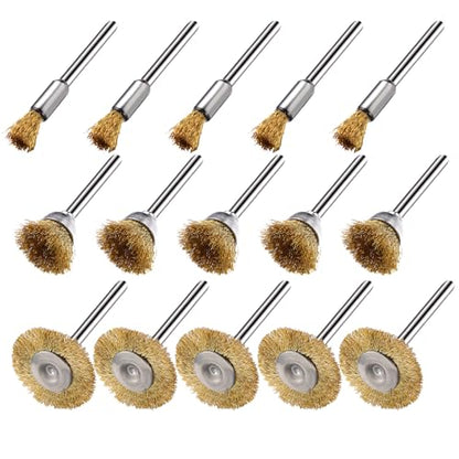 15 Pieces Copper Wire Brushes, Wire Brush Wheel, Mini Brass Brushes for Dremel Rotary Tools (1/8 Inch Mandrel) - color: gold