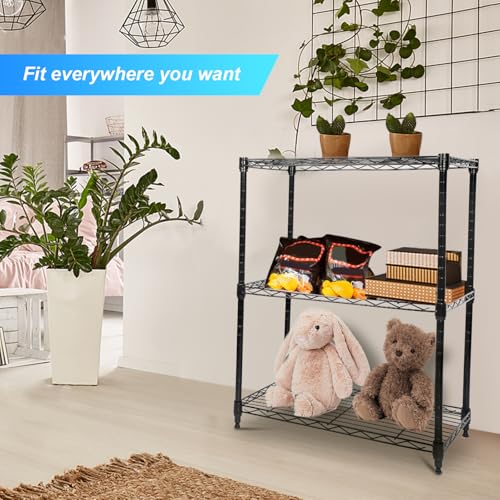 Whitmor 3 Tier Storage Shelves, Heavy Duty with Wheels, Adjustable Wardrobe Rack, 400 lbs Capacity per Shelf, Max 1200 lbs Total for Kitchen, Bathroom, Garage, 24" L x 14" W x 30.5" H, Black - color: Black, size: 3-TIER,24"L x 14"W x 31"H (With Wheels)