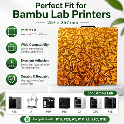 Build Plate for Bambu Lab P1S P2S A1 P1P X1 X1C X1E - Double Sided Smooth PEI Spring Steel Sheet, Flexible 3D Printer Spring Steel Build Plate, 257x257mm,Chameleon PEO+Starry Pattern - color: Chameleon PEO+Starry
