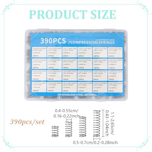 AHANDMAKER 390pcs Stainless Steel Compression Springs Assortment Kit Bulk Deal with Various Sizes Length 11mm to 26.5mm for Home Industrial Mechanical Repair Shop Maintenance DIY Crafts