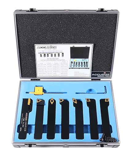 Accusize Industrial Tools 3/4'' Shank 7 Pc Indexable Carbide Turning Tool Set in Fitted Box, 2387-2006 - size: 7 Inserts Installed