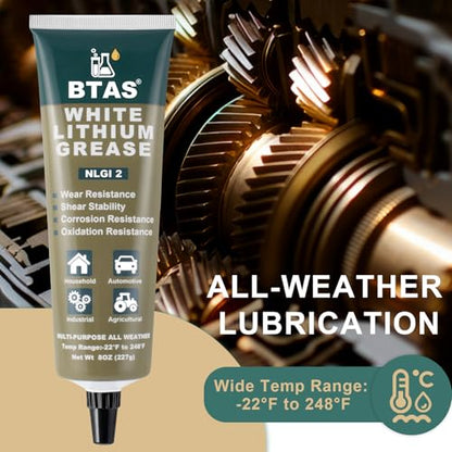 BTAS White Lithium Grease NLGI 2 for for Auto/Farm/Industrial Equipment 8oz - size: 8 oz
