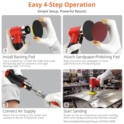 Proster Random Orbital Air Sander 1/2/3Inch Mini Pneumatic Sander Kit