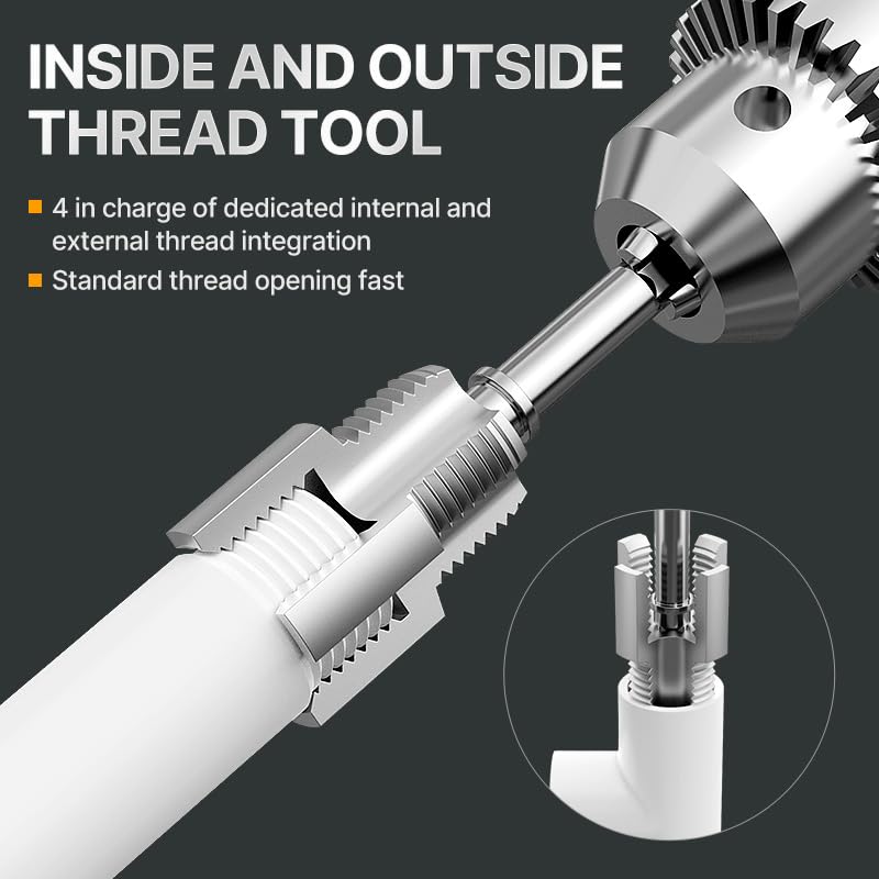 HUHAO Integrated Internal & External Pipe Threading Tool with 1/2'' & 3/4'' Dies, Electric Drill Compatible 2 in 1 Pvc Pipe Threader Kit, Dual-Function Pipe Thread Cutting Tool,1/2" - size: 1pc(1/2")