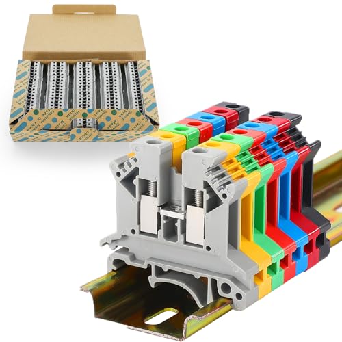 100PCS Gray UK-2.5b Terminal Block for Industrial Control Automation Din Rail Type 800V 12-22 AWG Conductor Cross-Section Copper Contact Temperature Resistant Screw Connector - color: UK2.5B Gray