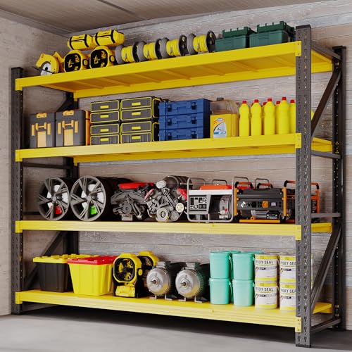 BYNSOE 78.8" W Storage Shelves 7000lbs Garage Metal Shelving Heavy Duty Garage Shelves Adjustable Storage Shelves for Industrial, Factory, (White, 78.8" W X 24" D X 78.8" H) - color: Black Yellow, size: 78.8" W X 24" D X 78.8" H