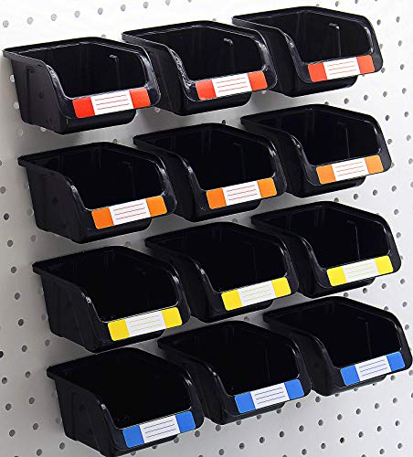 Colorstorm Pegboard Bins Kit 12 PACK Black Pegboard Parts Storage Tool Peg Borad Workbench Bins Organize Hardware,Attachments,Accessories (12 Pack)