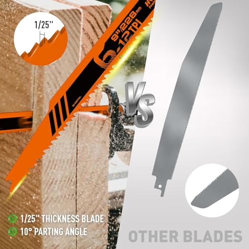 HORUSDY 30Pack 9 Inch 6-12 TPI Reciprocating Saw Blade Wood Pruning, Bi-Metal Saw Blades for Nail Wood or Trees Cutting, Sharp and Durability with Organizer Case - style: 30-Pc 9"Wood Blades