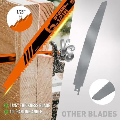 HORUSDY 30Pack 9 Inch 6-12 TPI Reciprocating Saw Blade Wood Pruning, Bi-Metal Saw Blades for Nail Wood or Trees Cutting, Sharp and Durability with Organizer Case - style: 30-Pc 9"Wood Blades