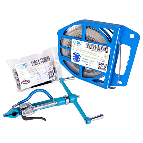 IDL Packaging 1/2" Stainless Steel 304 Banding Kit – Heavy-Duty Banding Tool + 1/2" x 0.03" x 100' Stainless Steel 304 Banding Coil + 100 Stainless Steel Ear-Lokt Buckles - size: 1/2" x 0.03" x 100', style: SS 304 + Ear-Lokt Buckles