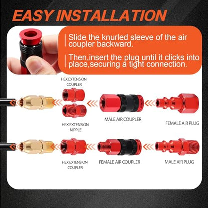 25Pcs 1/4" NPT Universal Air Coupler Plug Kit Aluminium Alloy