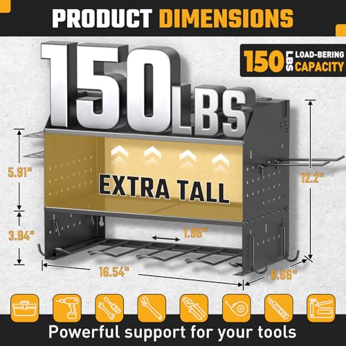 Power Tool Organizer Wall Mount 3 Layer Charging Station with 6 Outlets - color: Black