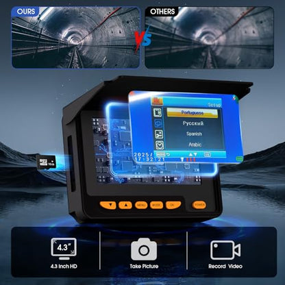 Drain Sewer Camera 100FT,1080P 32GB DVR,Waterproof IP68,JQKJCAM 23MM Plumbing Sewer Inspection Camera Snake w/12 Brighter Lights,4.3'' 360°Rotate Screen,Meter Mark,Portable for Pipe Sewer line Scope - size: 30 m, style: 23 mm 4.3DVR