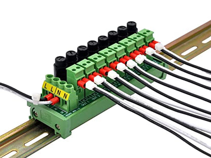 DIN Rail Mount AC 24-250V 8 Channel Pluggable Side Wiring Terminal Block Power Distribution Fuse Module, HCDC HD065RT - style: DIN Rail Mount, Side Wiring