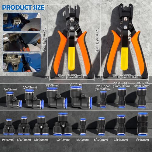 Air Line Removal Tool Pliers, Push to Connect Fittings Disconnect Tool for Air Hose, Quick Connect Pneumatic Fitting Release Plier for Automotive & Industrial Use(1/4" 5/16" & 3/8" 1/2") - color: 15pcs Pneumatic Fitting