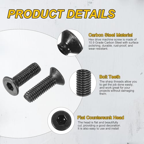 PATIKIL M3x10mm Flat Head Socket Cap Screws Carbon Steel Hex Spanner 100Pcs - size: M3x10 mm
